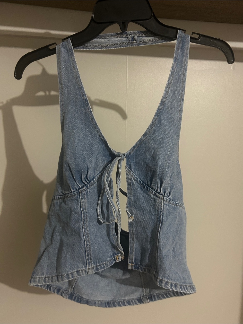 Denim Tie-Front Women's Top - Light Blue -SHEIN